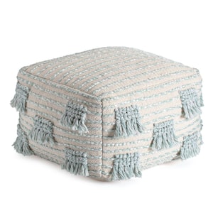 French 75 22 in.  x 22 in.  x 16 in. Beige and Green Pouf