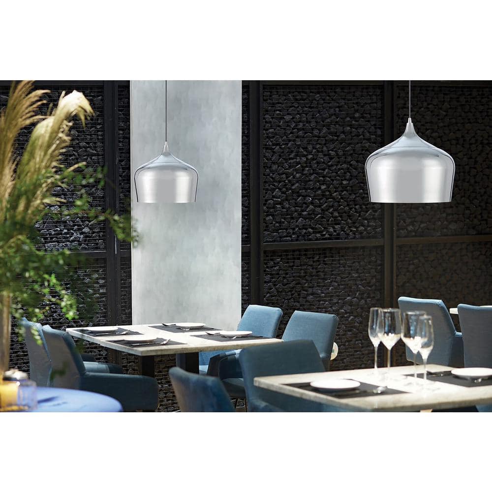 14" Chrome Glass Pendant Light with LED and Incandescent Options