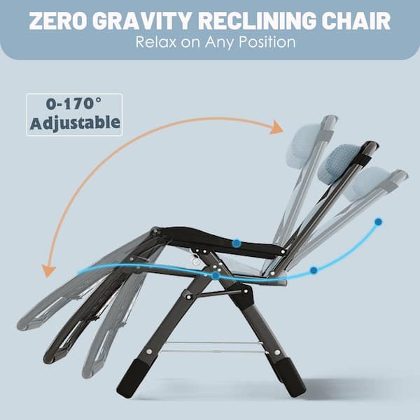 BOZTIY Folding Zero Gravity Chair Silver Metal Lawn Recliner