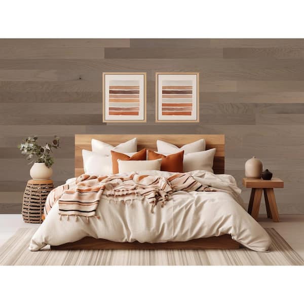 1/8 in. x 4 in. x 12-42 in. Oak Peel and Stick Dark Gray Wooden Decorative Wall Paneling (20 sq. ft./Box)