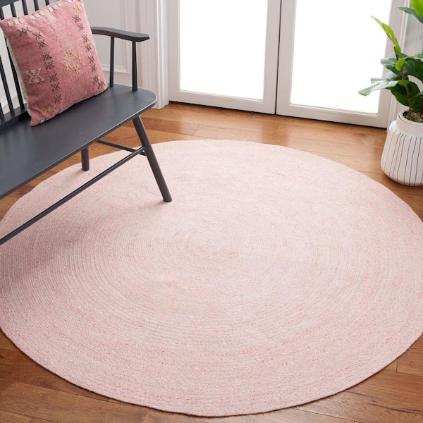 Cape Cod Pink 5 ft. x 5 ft. Braided Solid Color Round Area Rug