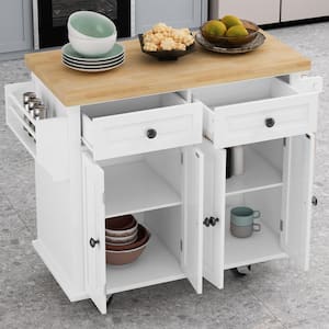 White Wood Rolling 43.31 in. W Kitchen Island with 2-Storage Cabinets and 2-Locking Wheels