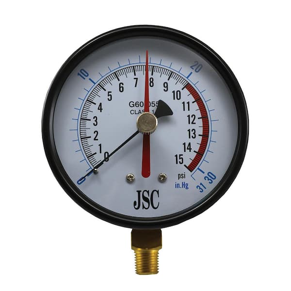 JONES STEPHENS 15 lb. Class 1A Gas Test Gauge with 4 in. Face and 1/4 in. NPT Connection