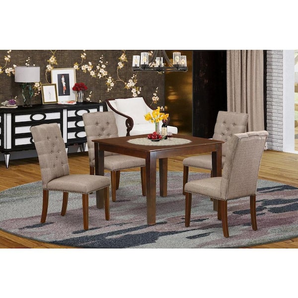 East West Furniture 5-Piece Mahogany Finish Solid Wood Top - Rectangular Dining Room Set with High Back - Seats 4