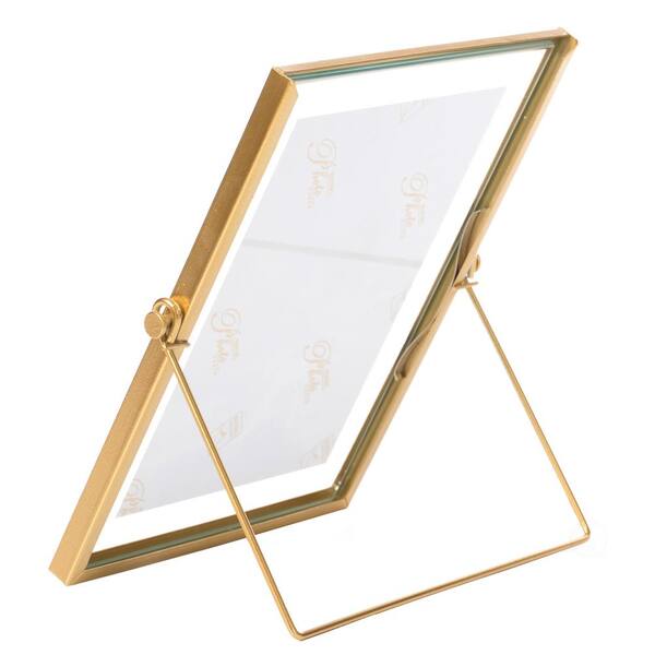 5 in. x 7 in. Gold Modern Metal Floating Tabletop Photo Picture Frame with  Glass Cover and Easel Stand