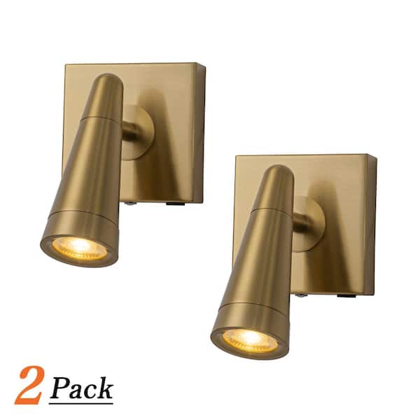 Rechargeable Cordless Wall Sconce USB-C LED Brass Spot Light with Remote and Stepless Touch Light(2 Pack)