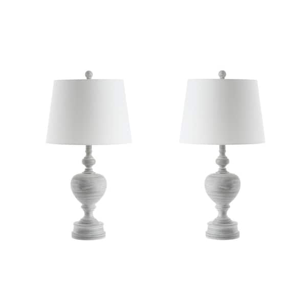 SAFAVIEH Alban 27 in. White Wash Table Lamp with Off-White Shade (Set of 2)