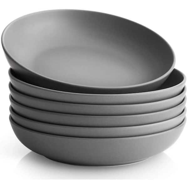 30 fl. oz. Matte Gray Porcelain Pasta Bowls Salad Bowls Soup Bowls for Salad Soup Pasta Serving (Set of 6)
