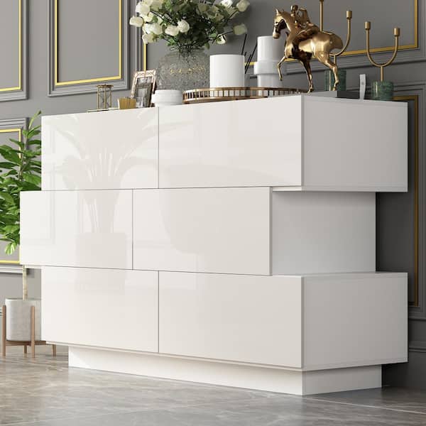 FUFU&GAGA 15.7 in. D x 30.7 in. H High Gloss White Wood 6-Drawer 46.1 in. W Chest of Drawers Storage Cabinet Modern Style