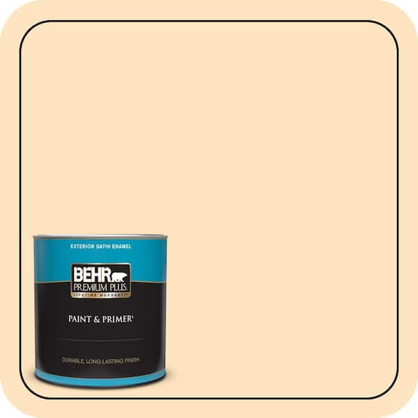 BEHR PREMIUM PLUS 1 qt. #320C-2 Cream Yellow Satin Enamel Exterior Paint & Primer