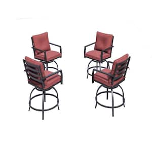 Swivel Metal Outdoor Bar Stools with Red Cushion (4-Pack)