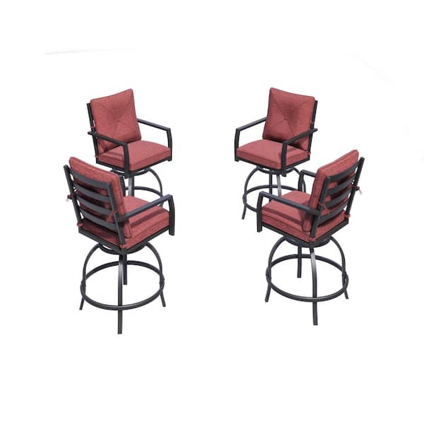 TOP HOME SPACE Swivel Metal Outdoor Bar Stools with Red Cushion (4-Pack)