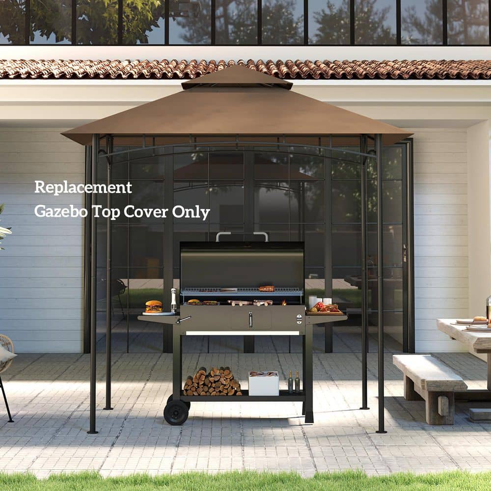 Brown Polyester Double Tiered Grill Gazebo Replacement Canopy Cover