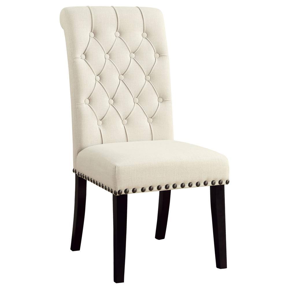 Beige Linen Tufted Upholstered Side Chair with Wood Legs
