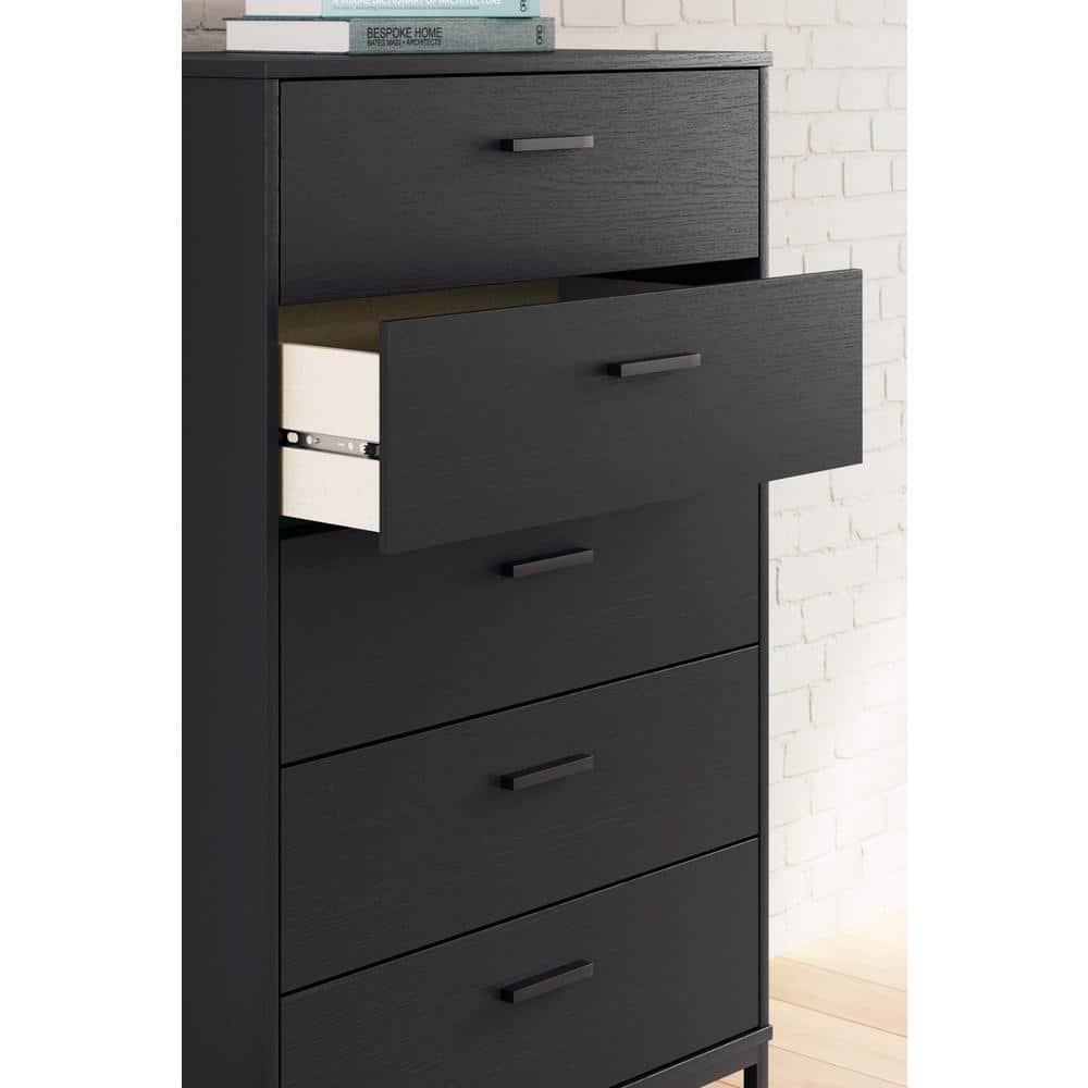 Black Contemporary 5-Drawer Chest with Metal Legs