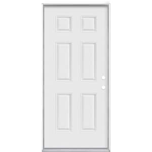 36 in. x 80 in. 6-Panel Left Hand Inswing Primed White Smooth Fiberglass Prehung Front Exterior Door, Vinyl Frame