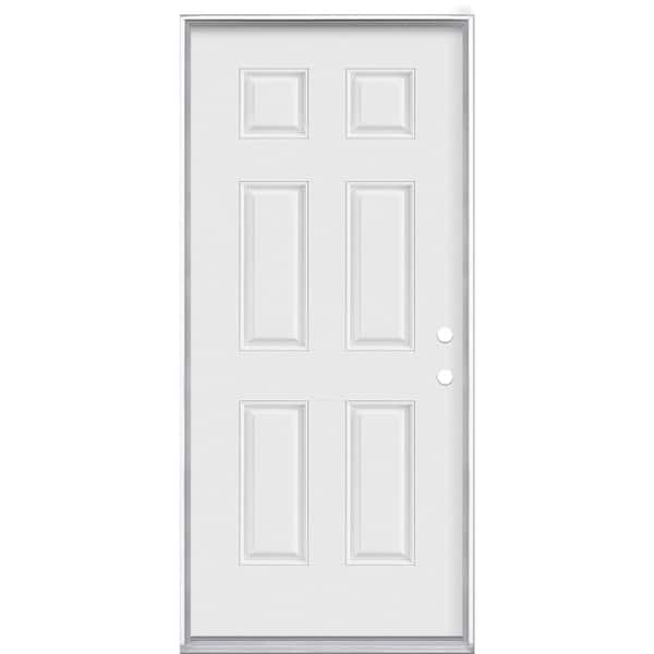 Masonite 36 in. x 80 in. 6-Panel Left Hand Inswing Primed White Smooth Fiberglass Prehung Front Exterior Door, Vinyl Frame