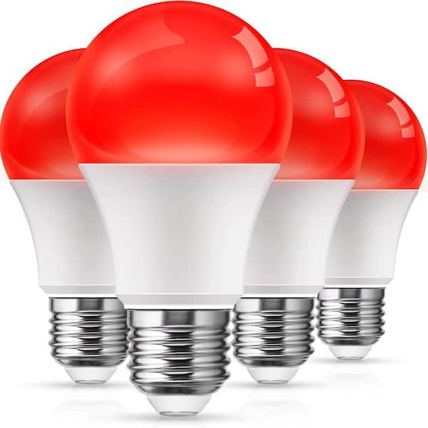 A19 LED Red Sleep Light Bulb, 100% Blue Light Blocking, 140Lumens 9W E26 Base Dimmable Light Bulb, 4‑Pack