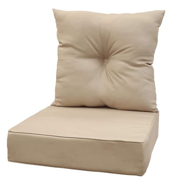 OUTDOOR DECOR BY COMMONWEALTH 24 in. x 24 in. Nature Outdoor Cushion Chair Cushion With Back in Taupe Includes 1-Cushion Set (Back and Seat)