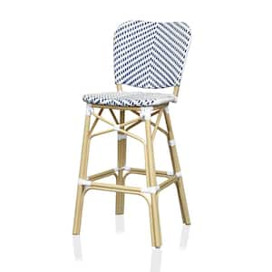 Gressa 44.75 in. Navy and White Aluminum Outdoor Bar Stool (Set of 2)