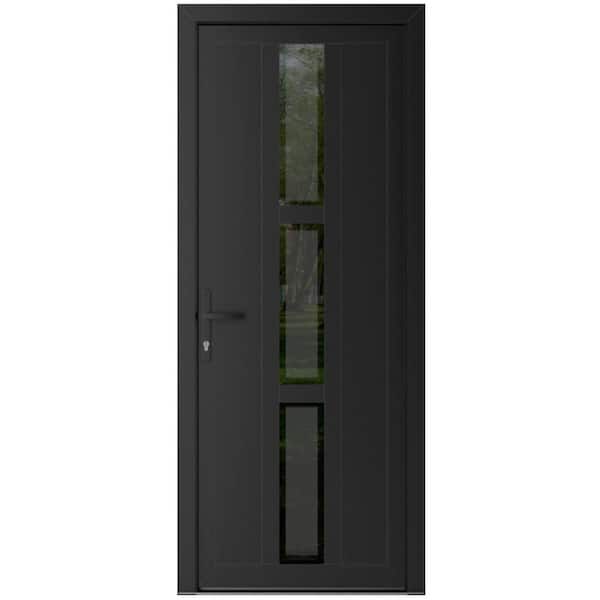 36 in. x 80 in. Right-hand/Inswing Frosted Glass Matte Black Steel Prehung Front Door with Hardware