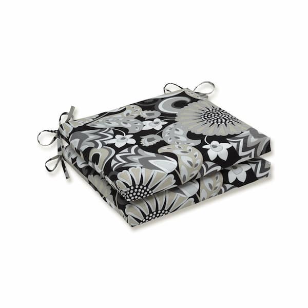 Pillow Perfect Floral 20 in. x 20 in. Outdoor Dining Chair Cushion in Black/White (Set of 2)