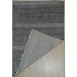Gray/Ivory Hand Crafted Wool & Viscose Contemporary Modern Grass Rug, 8 ft. x 10 ft. Area Rug