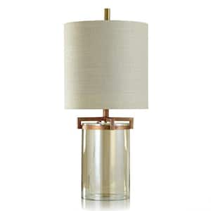 Goldstone 29 in. Clear Glass/Antique Brass/Textured Cream Table Lamp