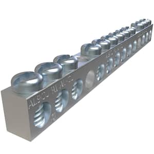 Aluminum Neutral Bar Connector, Dual Rated, Conductor Range 4-14,1 2-Ports, 2-Holes, #10 Bolt, Headed Slot Drive