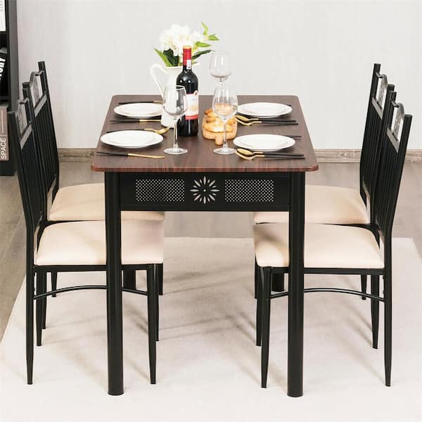 5-Piece Brown Dining Table Chair Set