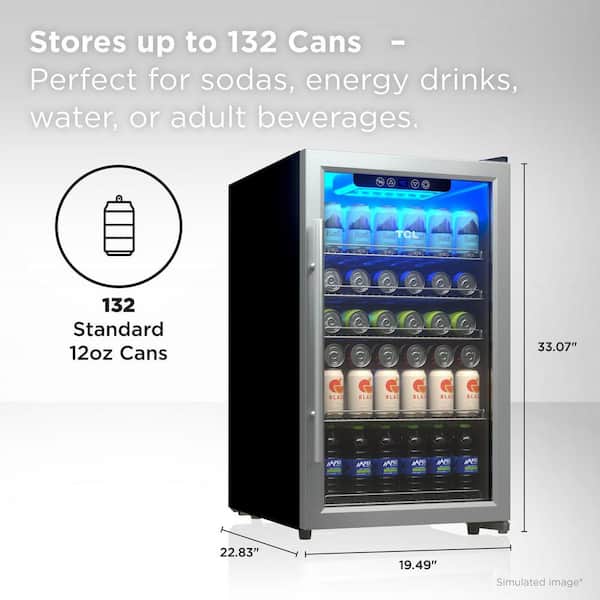 19.49 in. Single Zone 132 Cans Stainless Beverage Cooler