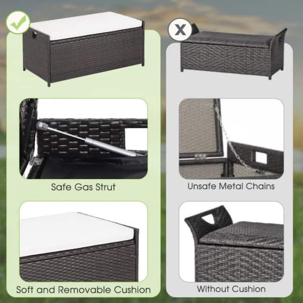 34 Gal. Outdoor Storage Bench Patio Deck Box with Seat Cushion and Zippered Liner