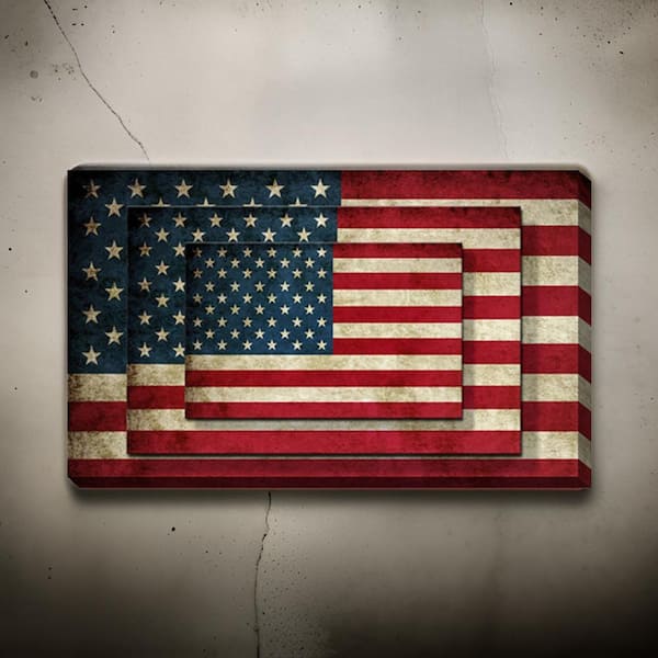 Benjara Multicolor Wooden Framed US Flag Print 3 Tier Stacked Wall Art (Set of 4)