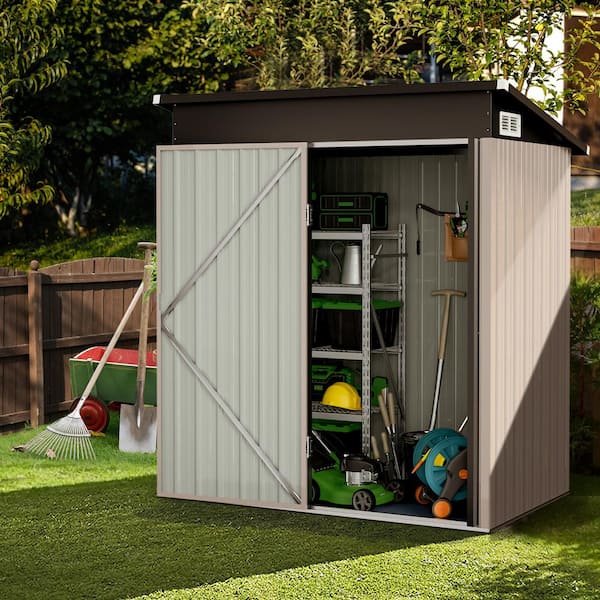 Sizzim 5 ft. W x 2.5 ft. D Gray Metal Storage Shed with Lockable Door and Vents for Tool, Garden, Bike (11.3 sq. ft.)