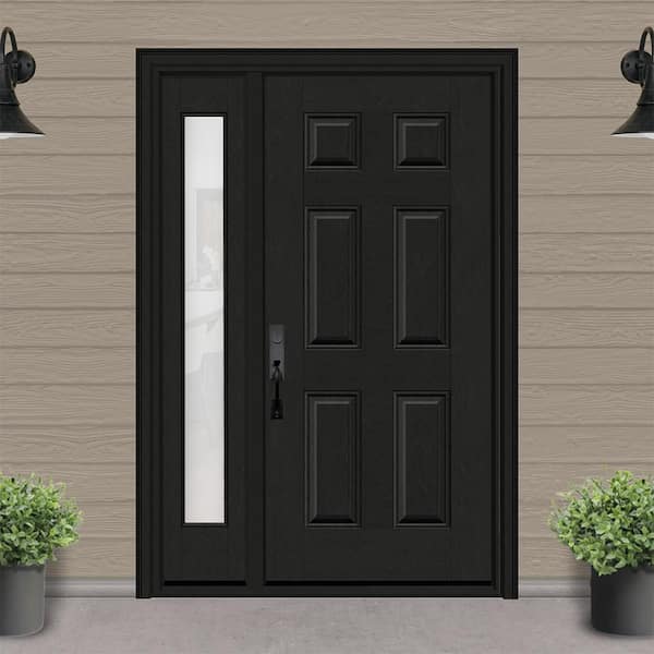 Regency 49 in. x 80 in. 6 Panel RHIS Onyx Stain Mahogany Fiberglass Prehung Front Door w/Clear10in. SL 6-9/16