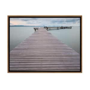 Wood Pier On The Lake Framed Canvas Wall Art - 32 in. x 24 in. Size, by Kelly Merkur 1-piece Natural Frame