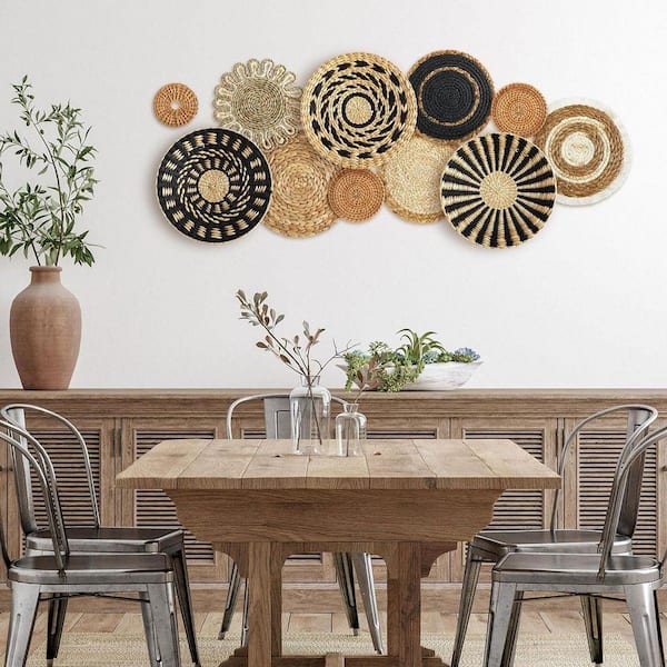 11-Piece 13 in. x 13 in. Beige and Black Seagrass Handmade Wall