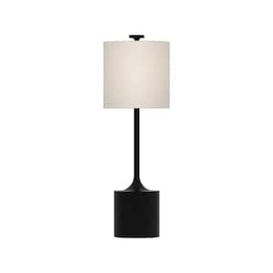 Issa 26 in. 1-Light 60-Watt Matte Black/Ivory Linen Modern Table Lamp