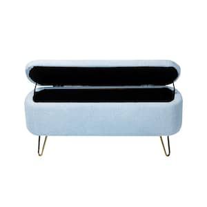 38.97 in. W x 17.72 in. D x 16.54 in. H Blue Linen Cabinet with Upholstered Storage Ottoman Bench