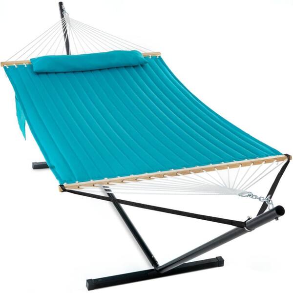 2-Person Hammock with Heavy-Duty Steel Stand, 55" Double, Removable Pillow & Storage Bag,475LBS Capacity (Lake Aqua)