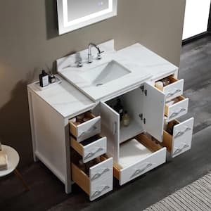 Wilton 48 in. W x 22 in. D x 34 in . H Wood Bathroom Vanity Set in White with White Marble Top with Undermount Sink