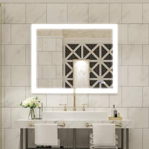 40 in. W x 32 in. H Rectangular Metal Framed Anti-Fog Dimmable Wall Bathroom Vanity Mirror in Silver