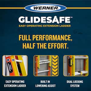 40 ft. GlideSafe Fiberglass Extension Ladder, 300 lbs. Load Capacity Type IA Duty Rating
