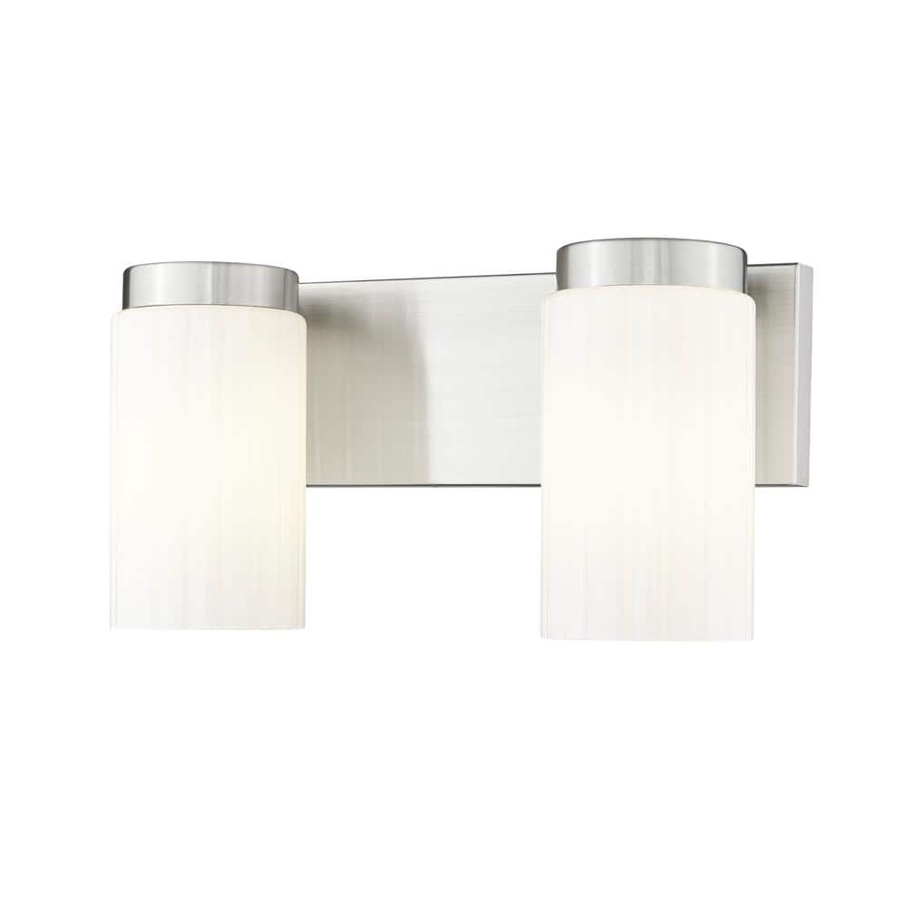 Burk 13.75 in. 2-Light Brushed Nickel Vanity-Light with Matte Opal Glass Sh