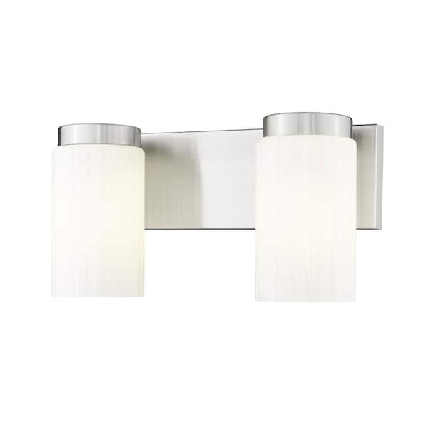 Unbranded Burk 13.75 in. 2-Light Brushed Nickel Vanity-Light with Matte Opal Glass Shade