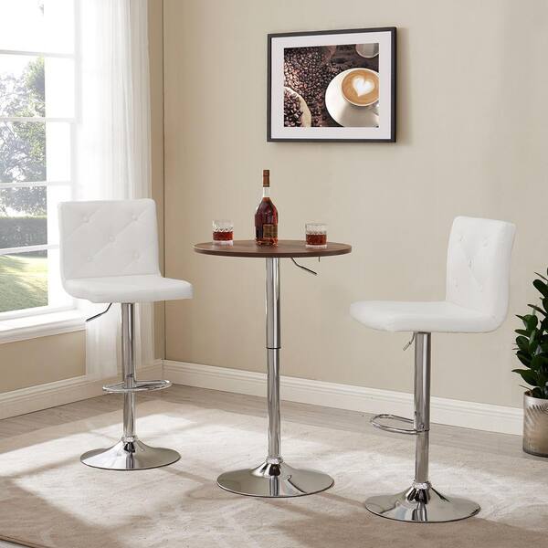 MoNiBloom Set Of 2 Adjustable White PU Leather Bar Stools - Counter Height Swivel Chairs