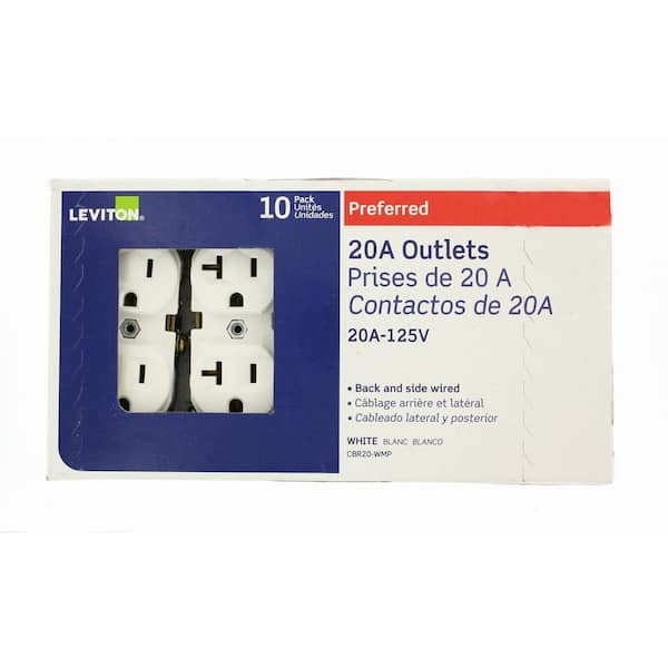 20 Amp 125 V Commercial Grade Duplex Outlet/Receptacle, White (10-Pack) CBR20-WMP