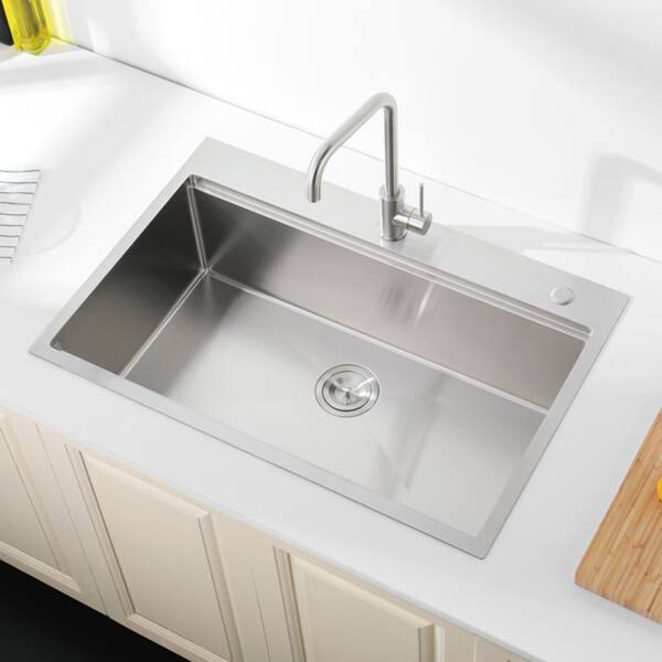 Numhew 30 in. Drop-in Single Bowl 20 Gauge Stainless Steel Silver