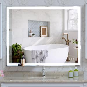 40 in W x 32 in H Rectangular Framed Waterproof LED Wall Mount Bathroom Vanity Mirror with Defogging Smart Function