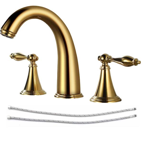 Double handles 8 in. Widespread Bathroom Faucet 3 Hole Bathroom Sink Faucet in Polished Gold
